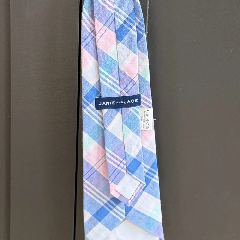 Janie and Jack | Pink Blue Plaid Madras Tie | 2-5 years
